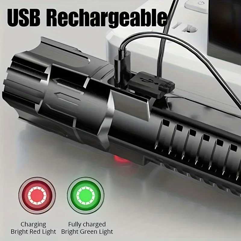 Super Bright 1000LM Rechargeable LED Flashlight Handheld Powerful Zoomable Waterproof Torch for Emergency CampingXJ250529