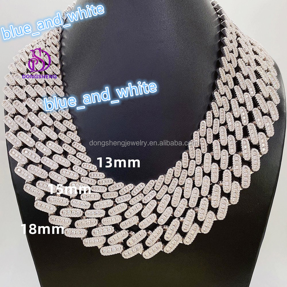 13mm 15mm 18mm Heavy Cuban Chain Custom Hip Hop Iced Out Jewelry Moissanite Diamond 925 Cuban Link Chain