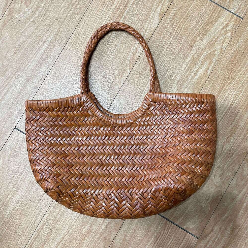 Tote Bag Dragon Handmade Top Layer Cowhide Woven French Underarm Ins Niche Basket Bucket Bag Shoulder Bag Braided Handbag