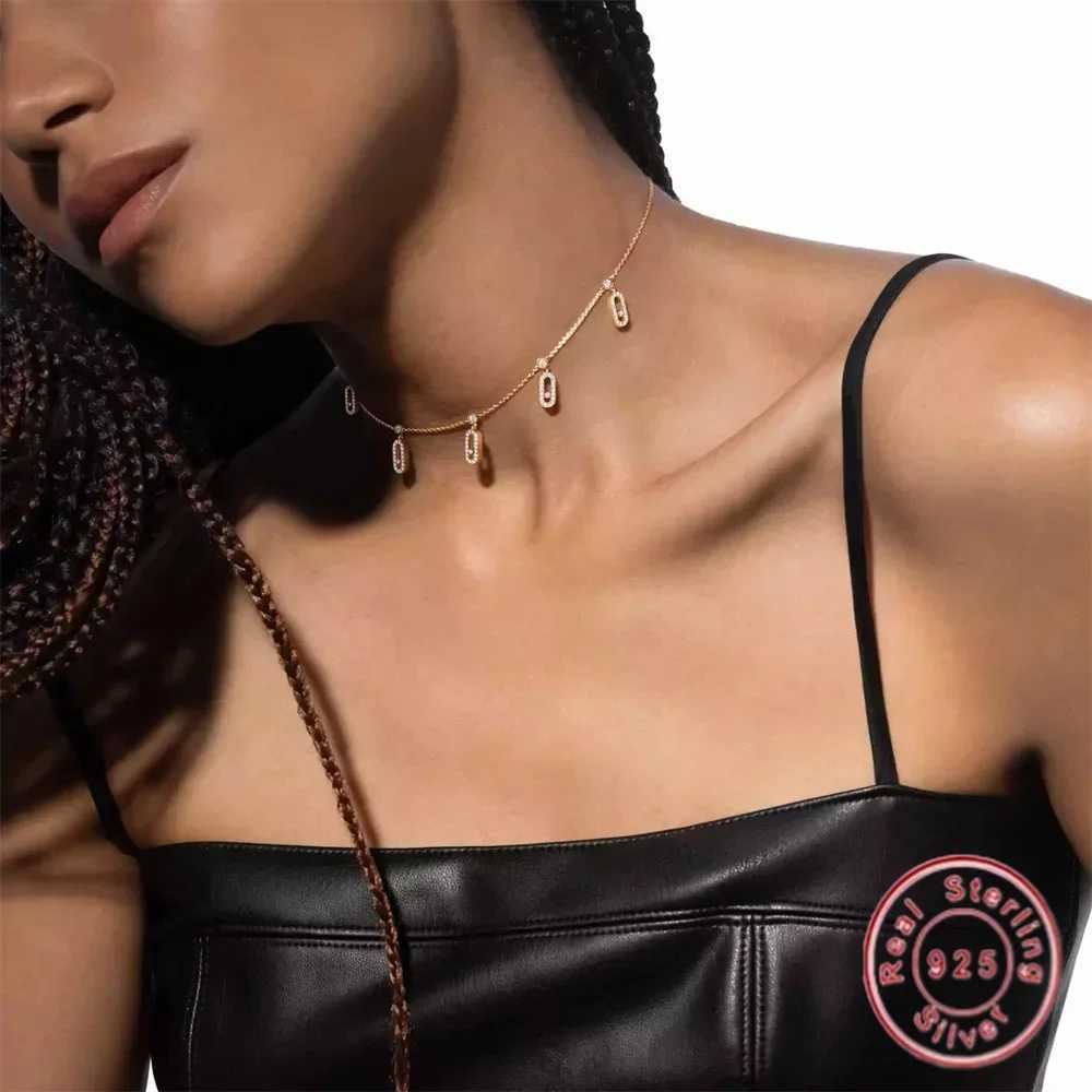 Elegant Original UNO PAV DROP PENDANT CHOKER Necklace Sterling Silver 925 Necklace Original Luxury Brand Holiday BirtHDay Z250526