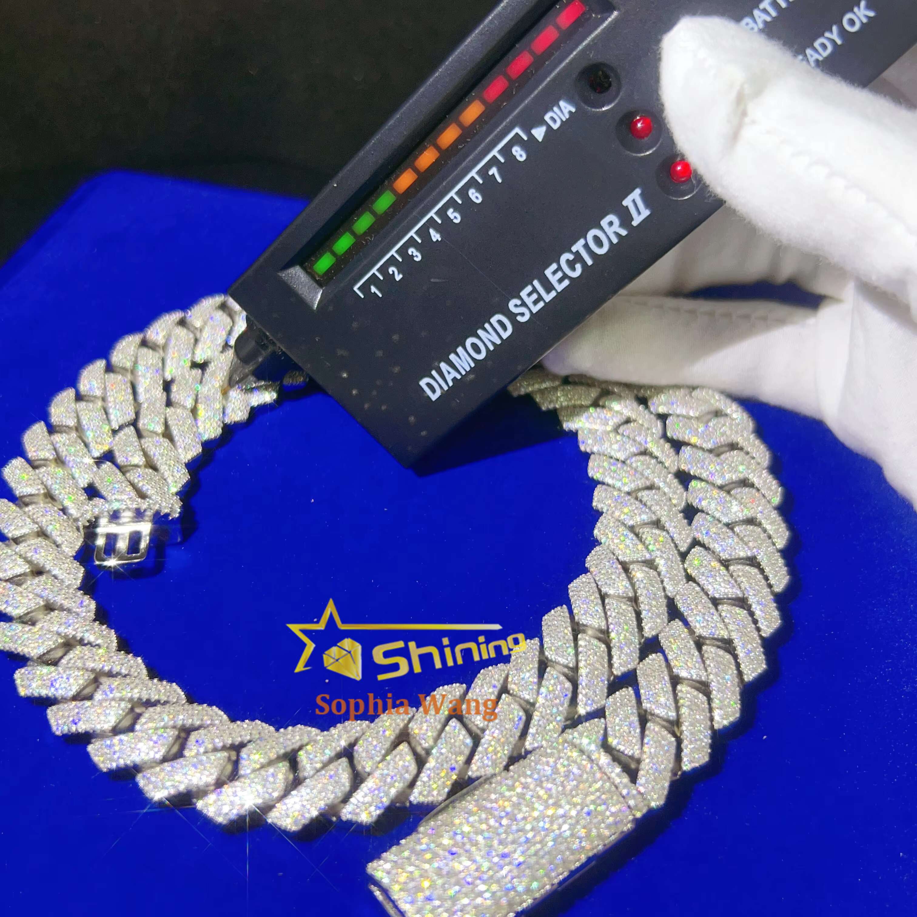 Fine Jewelry Necklace 925 Solid Silver 15mm Hip Hop Iced Out Vvs D Color Diamond Moissanite Cuban Link Chain