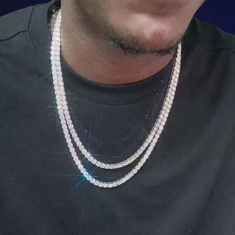 5MM VVS Moissanite Diamond Tennis Chain Necklace Factory Wholesale Price 925 Sterling Silver Iced Out Hip Hop Jewelry Men Women