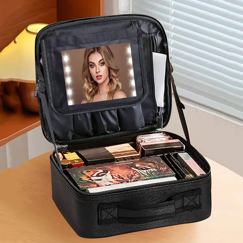 Makeup Case With Mirror Professional Brush Beauty Tools Storage Box For Women Portable Cosmetic Bag Manicure Organizer Travel 250528