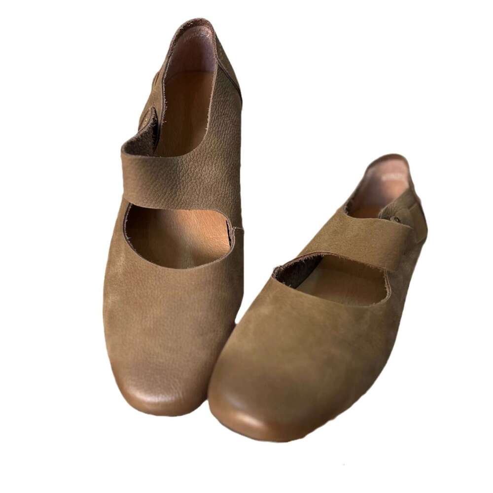 Genuine Leather Niche Dyed Round Toe Flat Ballet Shoes for Women, Summer and Autumn New Style, One-Strap Mary Jane Flats