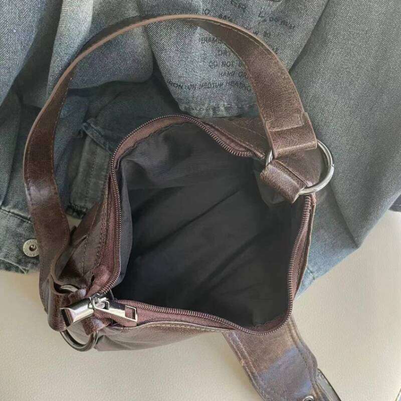 2025 Spring Hot Selling Maillard Retro Small Spicy Girl Y2k Wasteland Style Vintage Leather Shoulder Armpit Bag