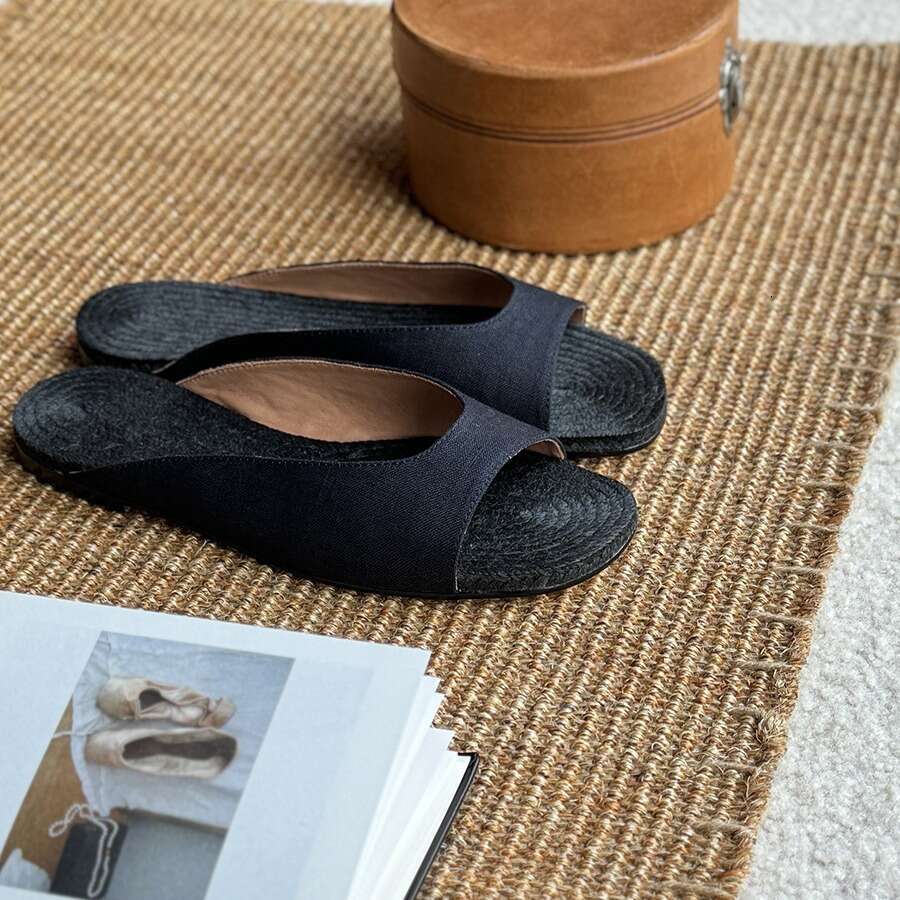 Genuine Leather Straw Woven Linen Flat Sandals for Women, Summer New Fashion Vacation Beach Slippers