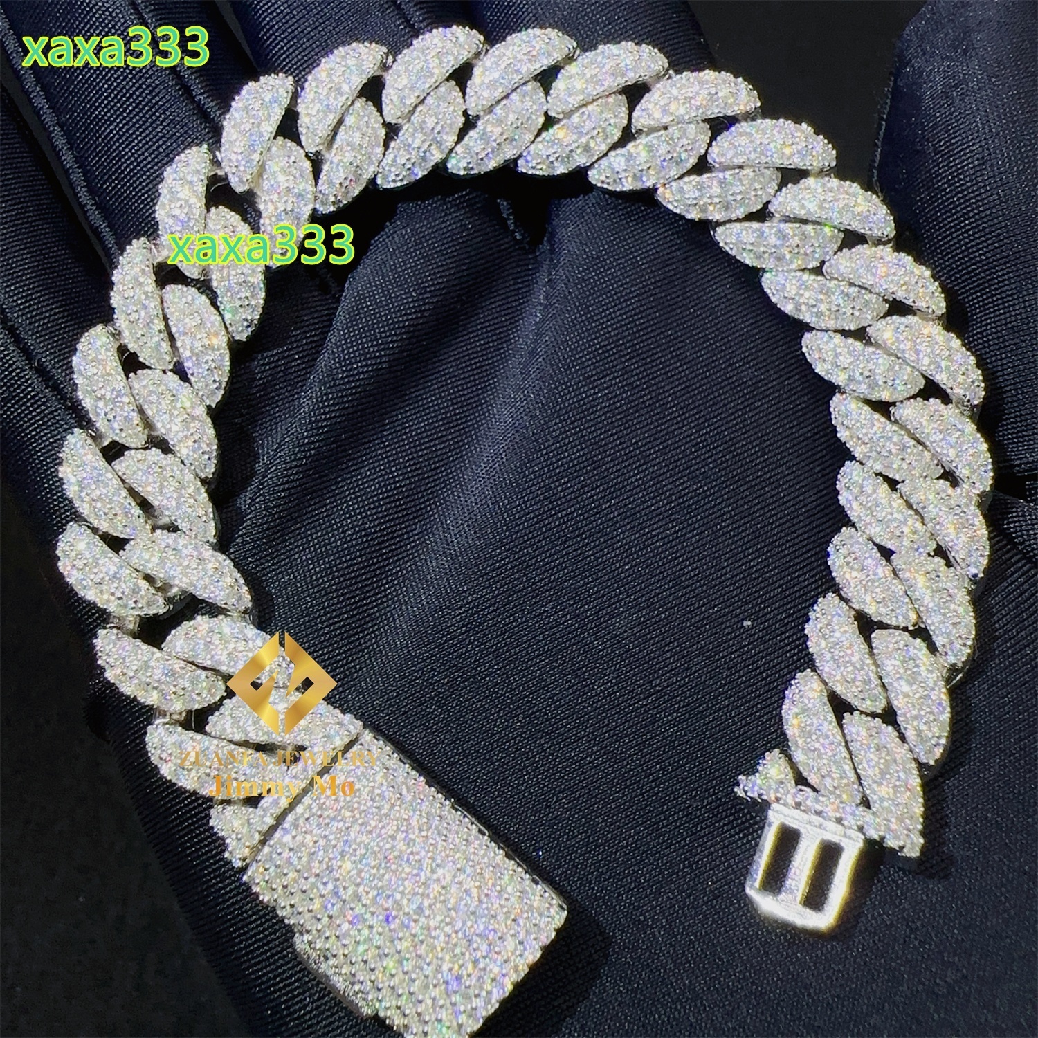 Fashion Style 12mm Two Row 925 Solid Silver Iced Out Hip Hop Fire Jewelry VVS Moissanite Best Quality Cuban Link Chain Bracelet