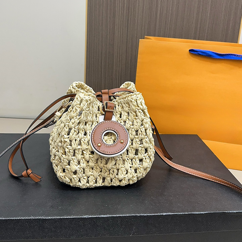 Designer Raffias Woven Mini Bucket Bag Women Drawstring Handbag Shoulder Bag Noe Bb Series M24722