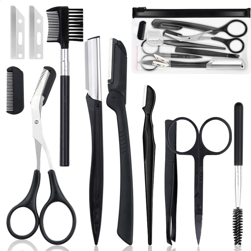811Pcs Professional Eyebrow Trimmer Set Scissors Tweezers Scraping Comb Clip Forceps Cosmetic Eyebrows Makeup Tools 250516