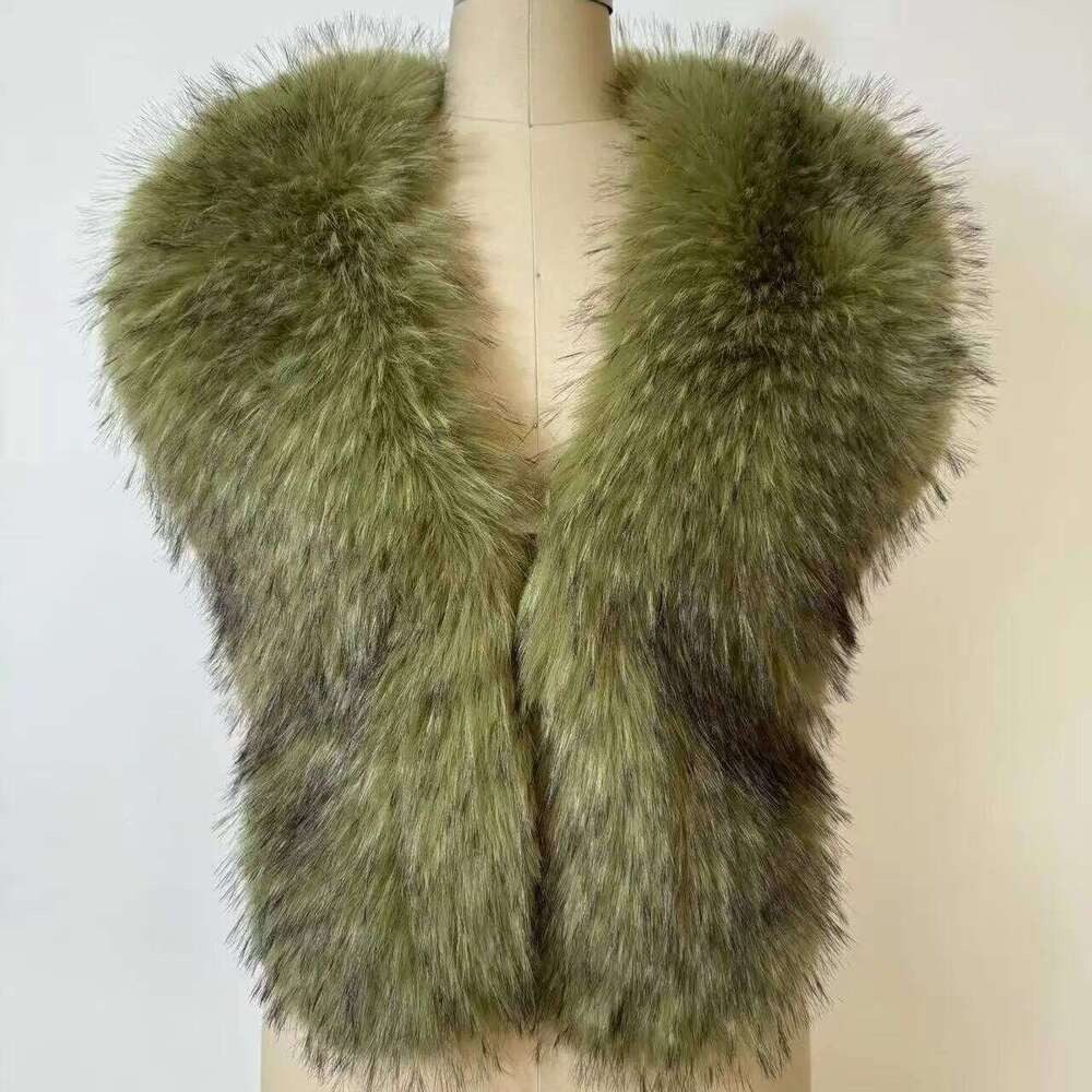 Streetwear New Faux Raccoon Vest Women Fuax Fur Halter Top vest with slides