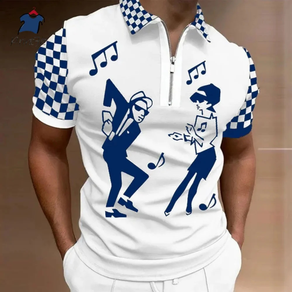 Mens Polo Golf Plaid Turndown Short Sleeve Zipper Clothing Funny Comfortable Beach Tee Man Tops Original Shirts Quality 250528
