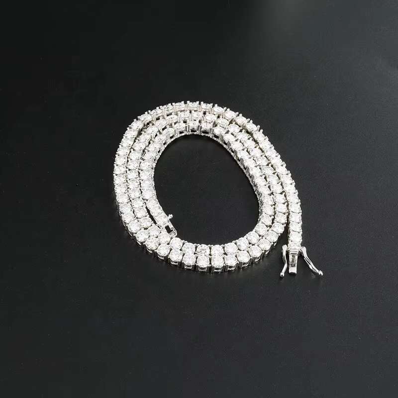 4MM 10K 14K 18K White Gold Plated Silver Tennis Chain Moissanite Necklace Cuban Link Chain
