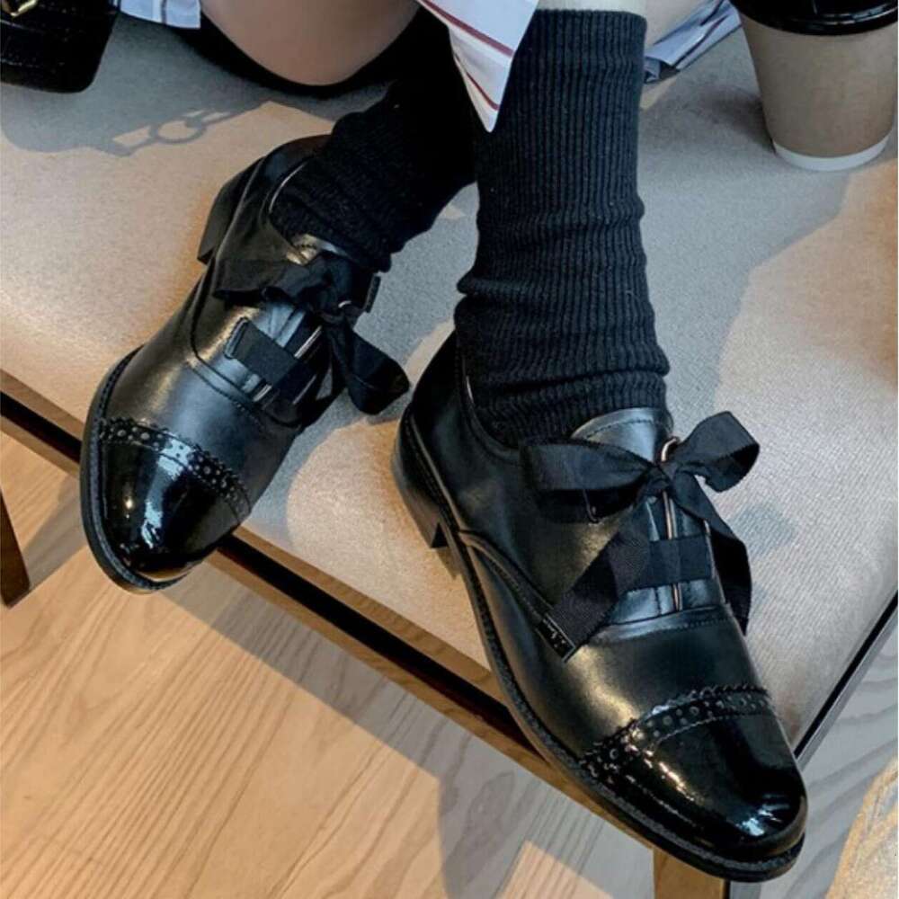 British Style Genuine Leather Bowknot Strap Loafers 2025 Spring New Chunky Heel Versatile Single Women's Shoes