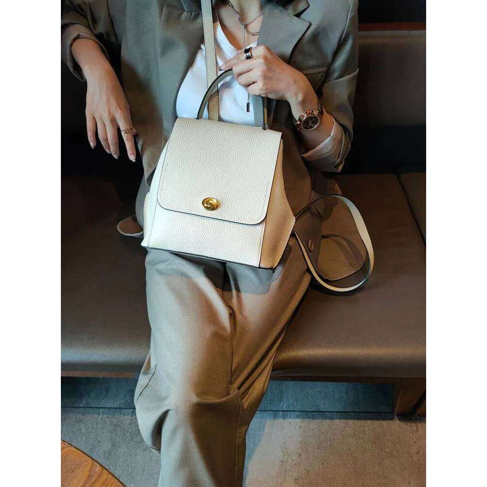 Genuine Leather Backpack Women Casual Fashion Buckle Flap Bag High Street Solid Color Vintage Versatile Backpacks Female