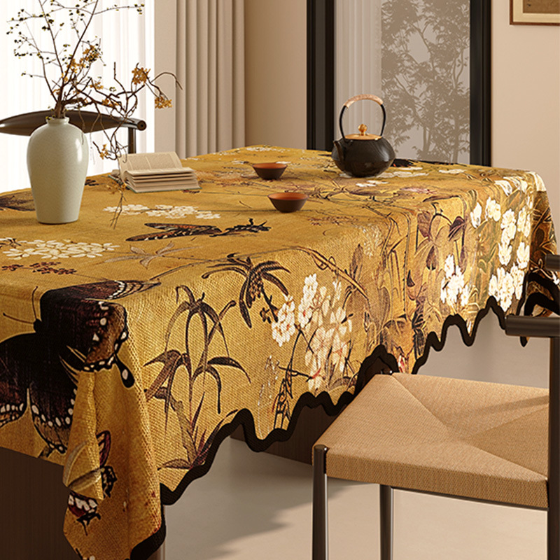 A631 Chinese Style Rectangular Tablecloth - Waterproof & Oilproof with Luxury High-Quality Finish for Living Room & Restaurant