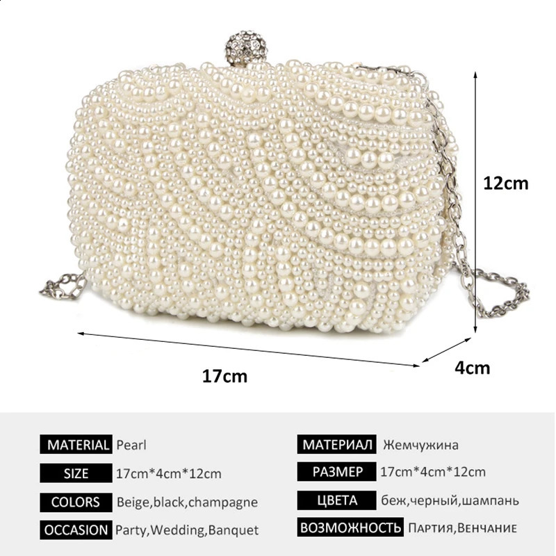 Pearl Clutch Bags Women Purse Ladies white Hand Evening for Party Wedding black Shoulder Bag Womens Bag 250528