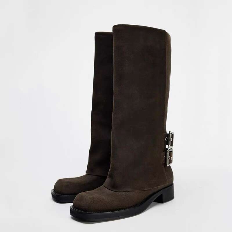 ZA Niche Pants Knight Women 2024 New Autumn Winter Thick Heel Square Toe Long High Boots