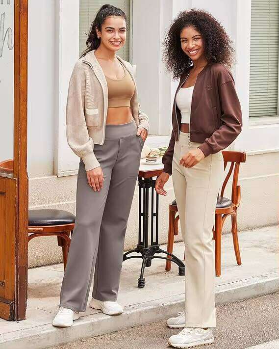 Yoga Women Wide Leg Pants with Pockets High Waist Stretch Dress Casual Sweatpants