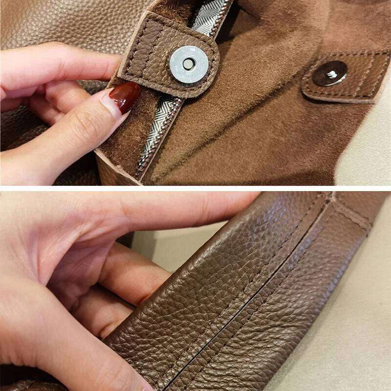 Famicare Full Grain 100% Genuine Leather Bag For Women Lady Female Shoulder Soft Cowhide Tote Bucket Handbag Large Capaci