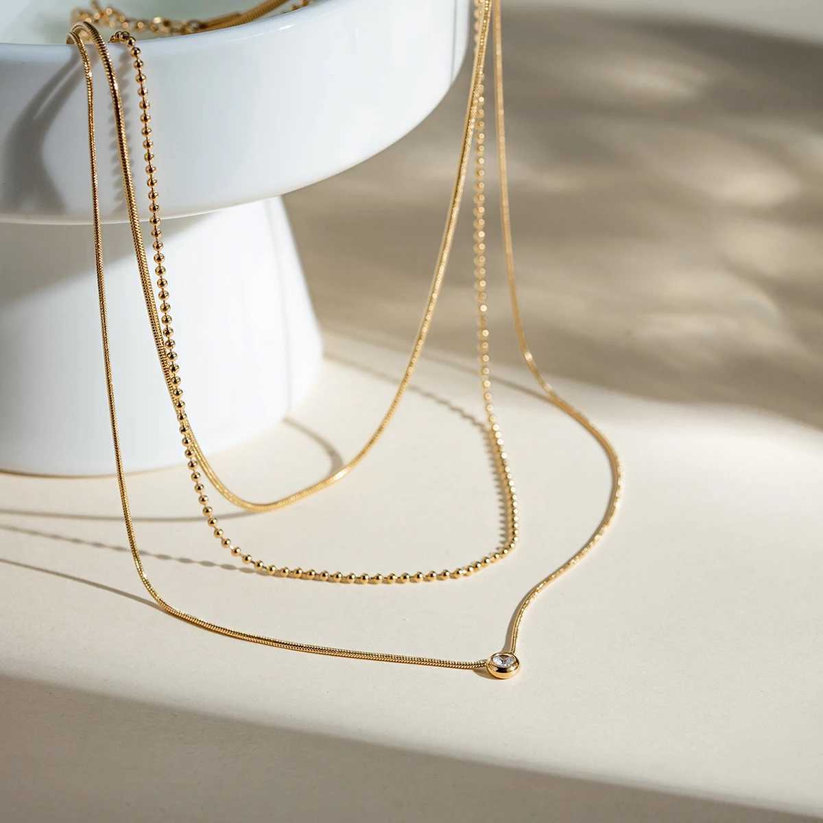 18K PVD Minimalist Light Cozy Stainless Steel Three Layer Y Shaped Necklace Chain Trendy Women Premium Jewelry Bijoux XJ250528