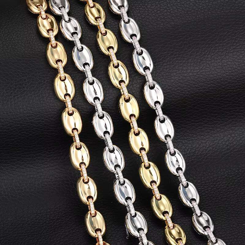 VVS Moissanite Diamond Cuban Link Chain Iced Out Coffee Bean Pig Nose Choker Necklace Hip Hop S925 Sterling Silver Link Chain