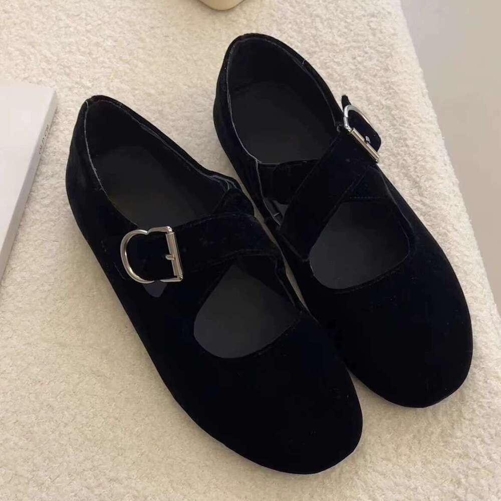 Genuine Leather Suede Cross Strap Mary Jane for Women Spring and Autumn New Versatile Round Toe Flat Ballet Shoes