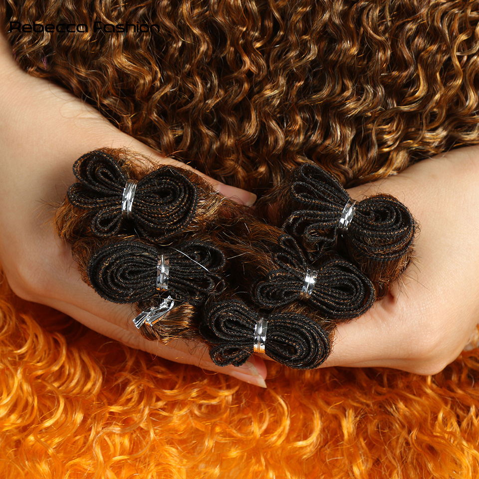 Rebecca Fashion 7PCS In One Pack 22 24 26inches Kinky Bundles Black Color Tresses Synthetic Hair Extensions Curly Hair Accessories