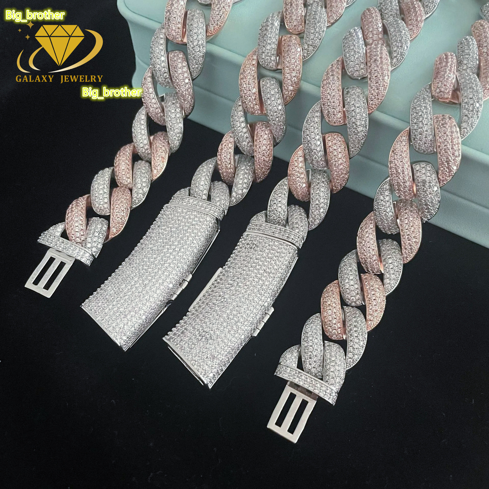 Hip Hop Thick Cuban Link Chain Heavy 20mm Two Tone Miami Iced Out Moissanite Diamond 925 Sterling Silver Cuban Necklace for Men