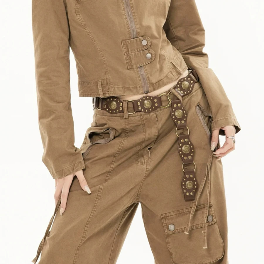 American Retro Belt for Women Y2K Spliced Rivet Belt Versatile Jeans Belt 250523