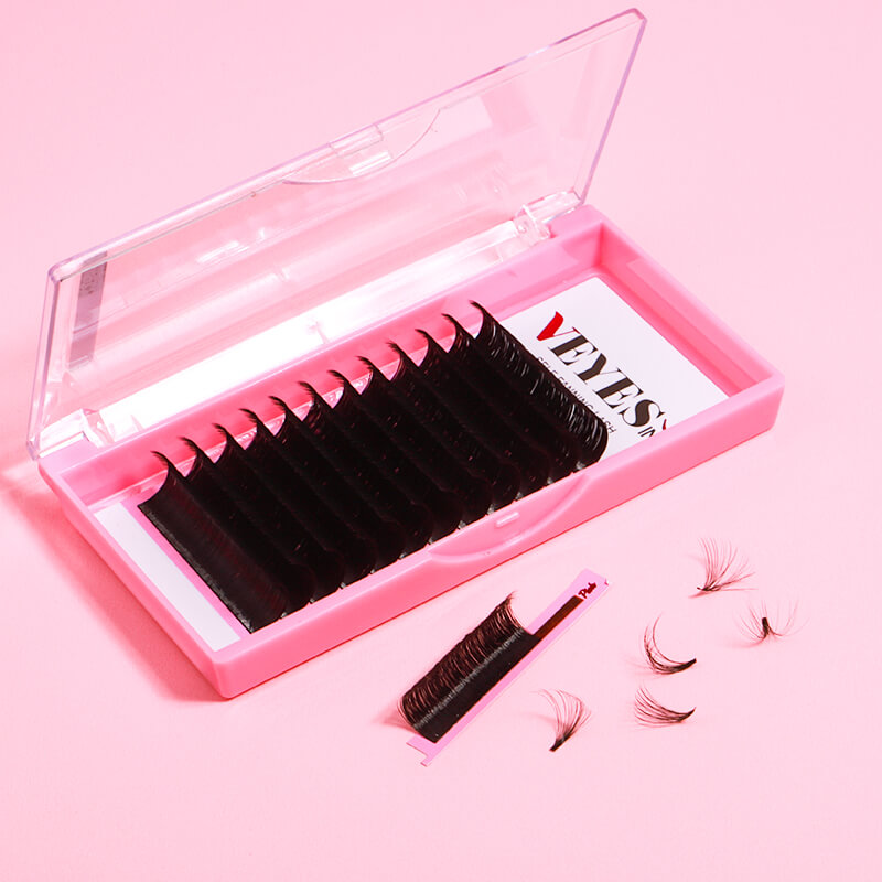 Veyes Wholesale Premium Dark Matte Cashmere Lash Trays Easy Fans Russian Fast Blooming Lash Fluffy Individual Eyelash Extensions