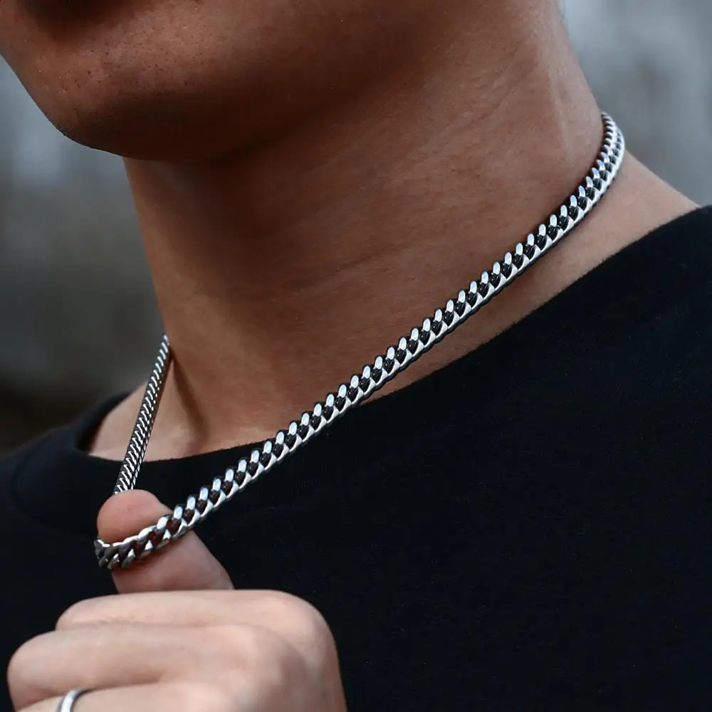 m 6mm Wide Stainless Steel Chain Cuban Link Chains Chokers Necklace For Mens Jewelry Silver Plated Solid Metal Fashion 250519
