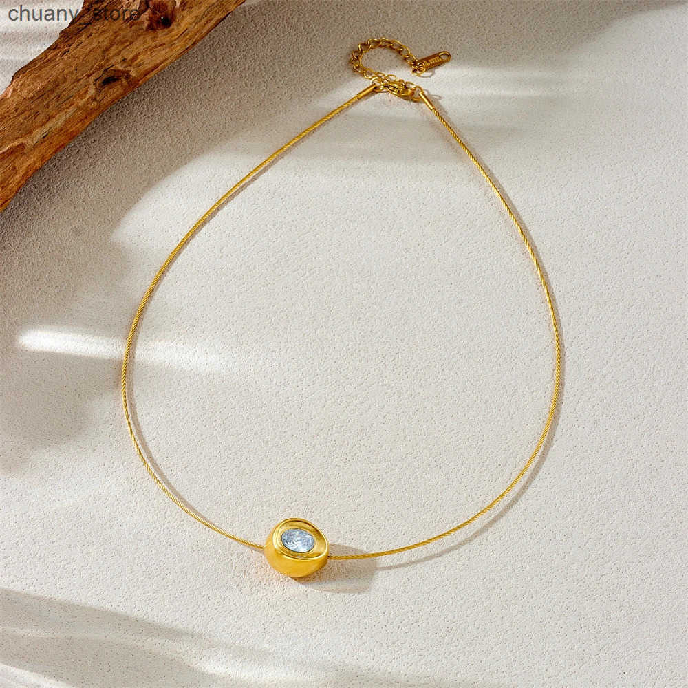 DIEYURO 316L Stainless Steel Golden Hollow Ellipse Zircon Pendant Wire Necklace For Women Classic Trend Neck Chain Holiday Gift z250530HBIE