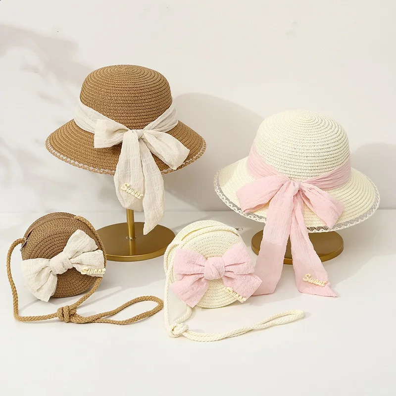 Baby Hat Round Bag Two-piece Set Summer Girls Fisherman Hat Straw Hat Bow Coin Purse Multi-color A Vailable 250527