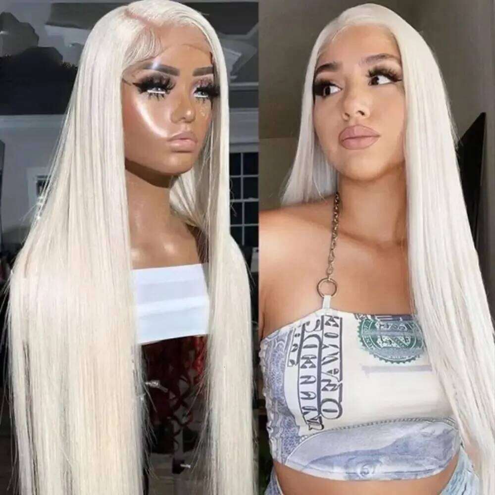 Blonde 13*4 Long Straight White Wig Heat Resistant Fiber Hair Synthetic Lace Front Wigs