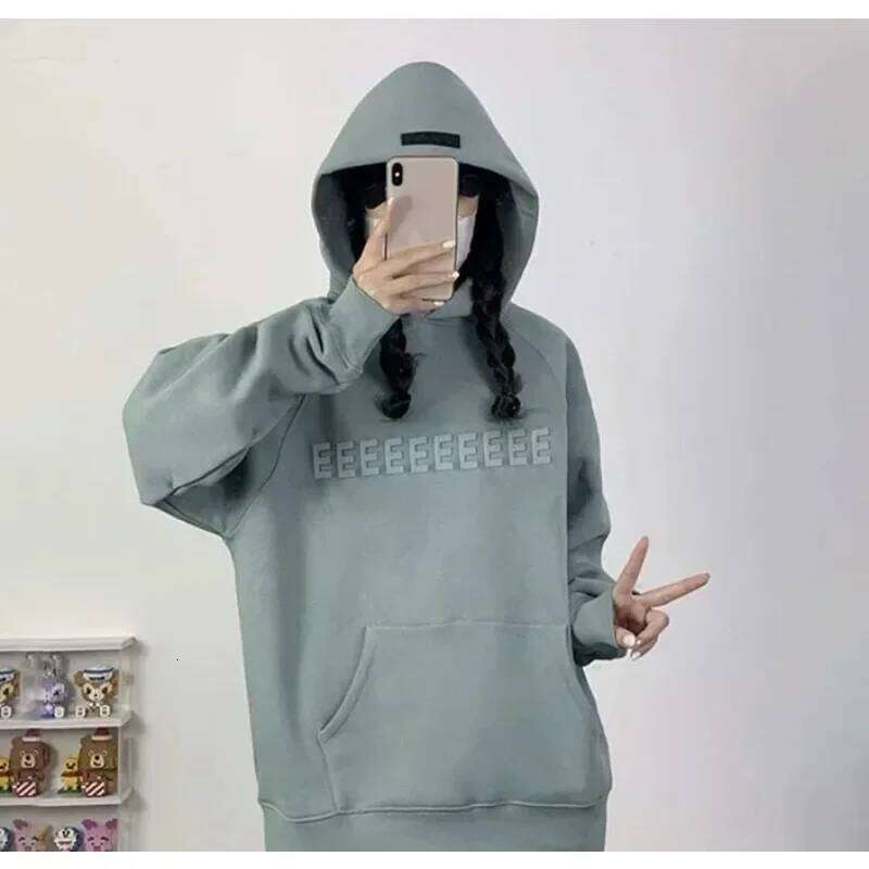 Women's Wear Season 9 Double Line Mens Hoodies Classics Chest Design Silicone Letter High-Quality Hoodie Loose High Street Couple Sweater Set