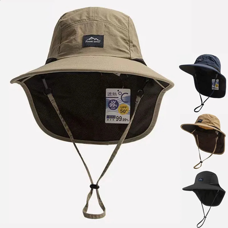 Unisex Summer Wide Brim Waterproof and Quick-drying Bucket Hats Outdoor Visor Panama CapsMesh Breathable Sun Hat with Neck Flap 250523