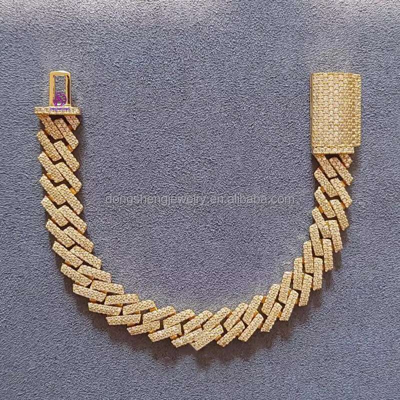 China Factory Direct Sales Fine Jewelry 15mm Hip Hop Cuban Bracelet Custom Iced Out Moissanite 925 Silver Bracelet for Mens