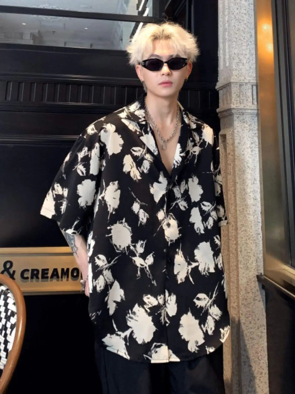 French Floral Shirt Mens Short-sleeved Summer Ice Silk Tops 250527