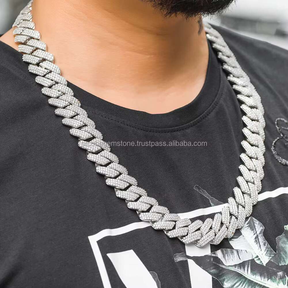 Hip Hop 925 Silver Plated 18k Rose Gold Diamond Moissanite Necklace Cuban Chain Hip Hop Diamond Cuban Link Chain for Women Mens