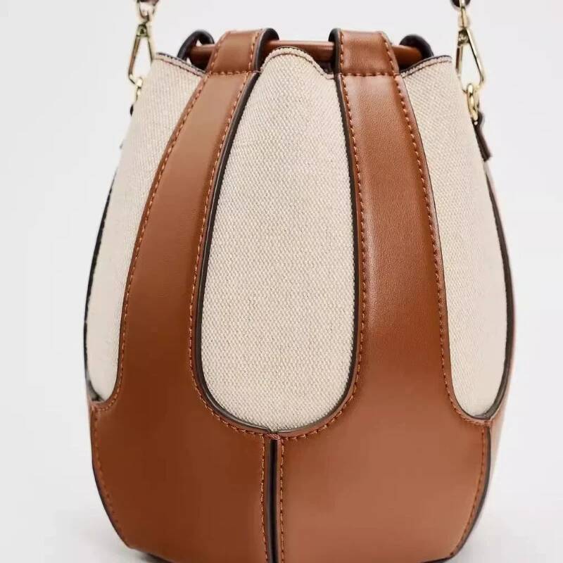 Women's Canvas Splicing Single Shoulder Commuting Crossbody Niche Bucket Bag