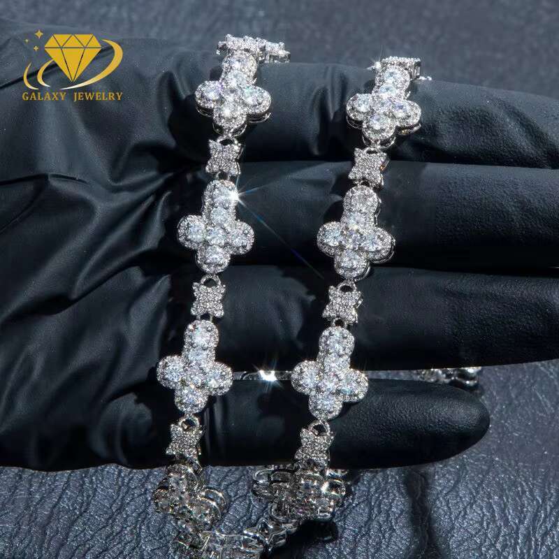 MenS Hiphop Crosses Necklace Diamond Cuban Link 925 Silver Chain Gold Plated Religious Style Moissanite Cuban Chain With Cross