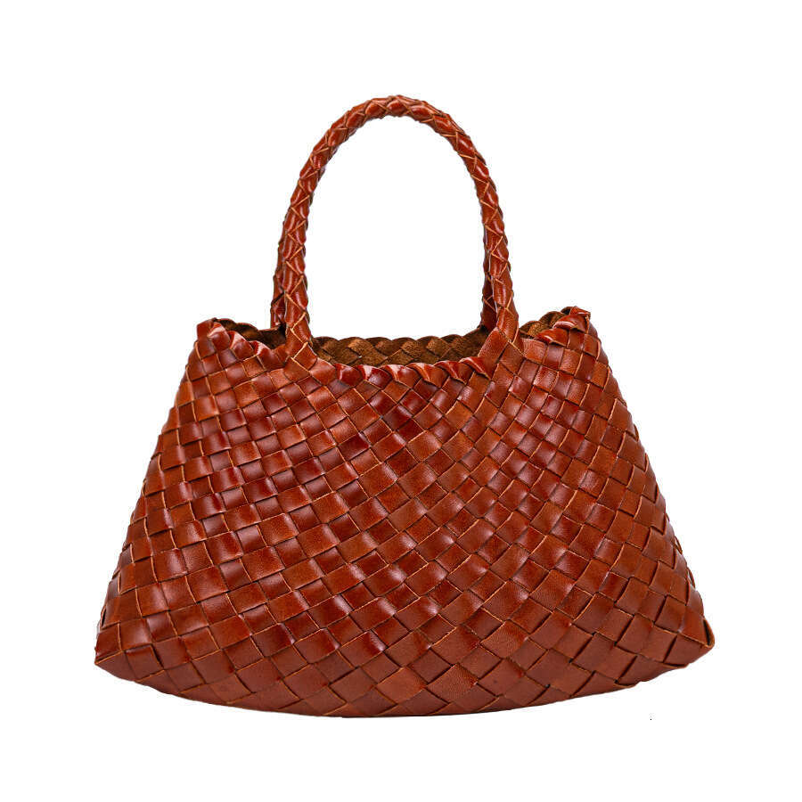 Tote Bag Braided Handbag Dragon Handwoven Basket Bag First Layer Cowhide French Genuine Leather Handbag Ins Style Shoulder Bag