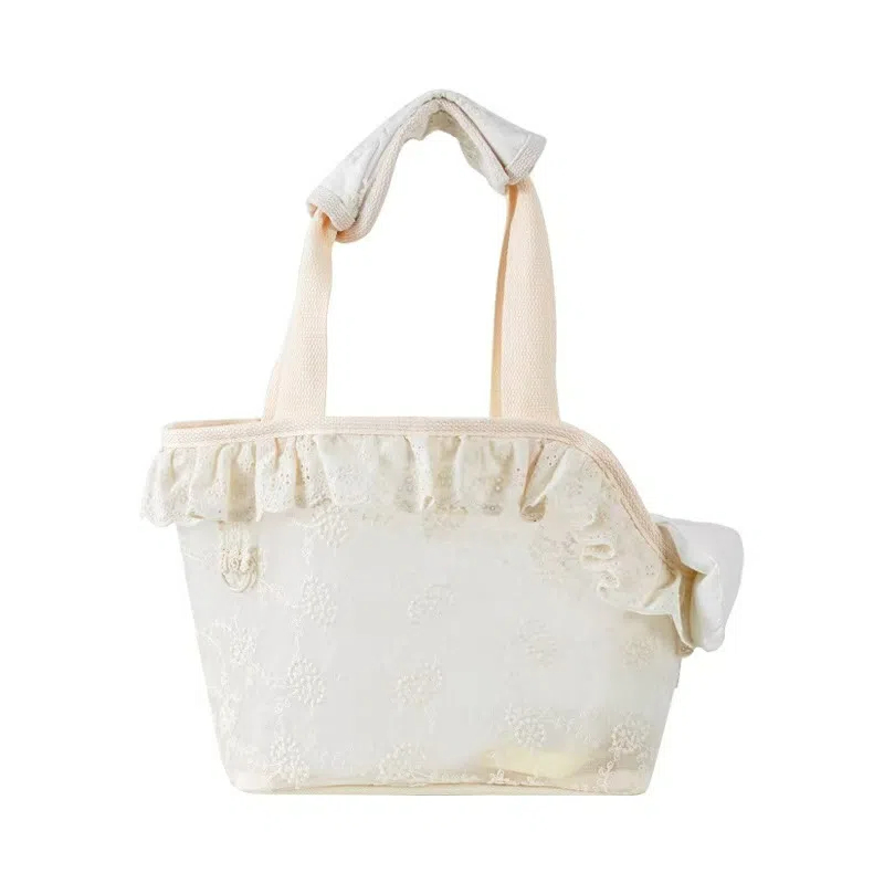 Elegant Lace Mesh Pet Carrier Tote Bag for Small Dogs & Cats - Breathable Travel Shoulder Bag with Safety Lock & Removable Cushion - Perfect for Summe