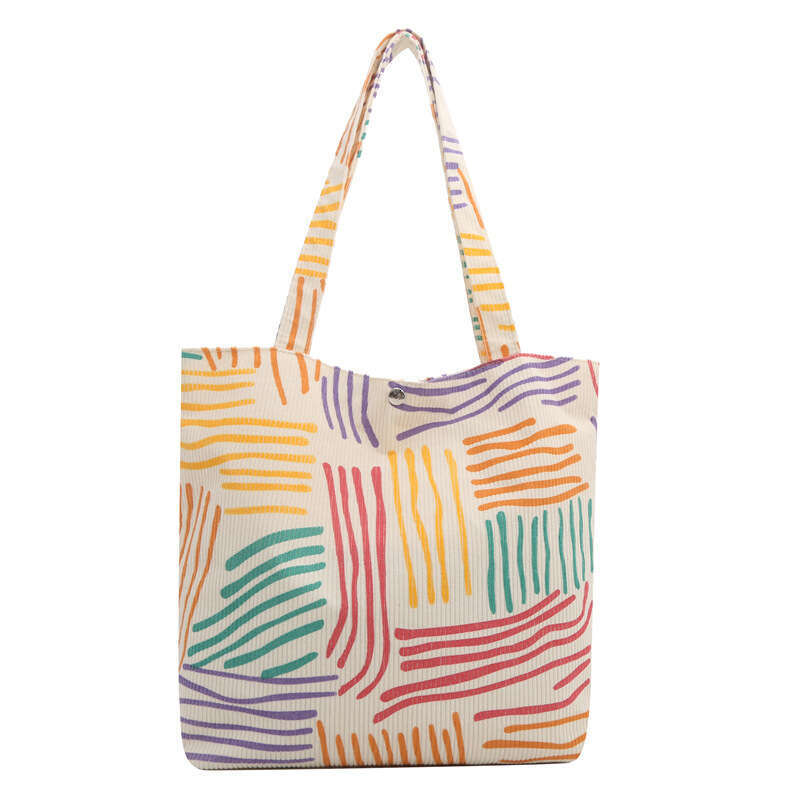 Underarm Forest Style Canvas Color-Block Striped Shoulder Office Commute Large Capacity Women's Shopping Bag