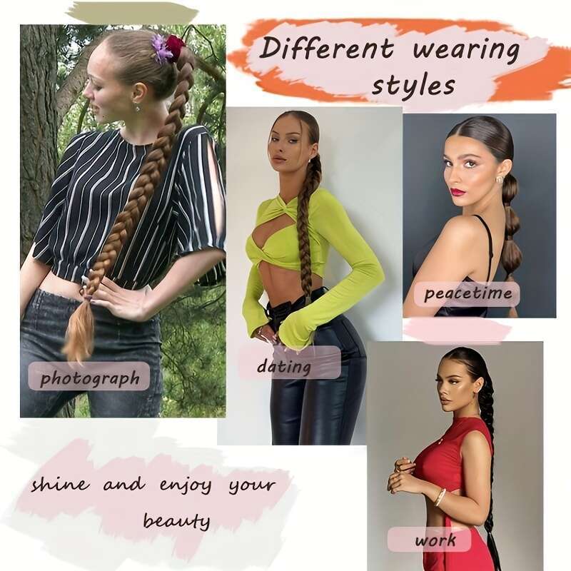 Elegant Women's Long Straight Braided Natural Look, Soft Synthetic Hair, High-Temperature Fiber, Easy to Style Design - Perfect for Daily Use, Po