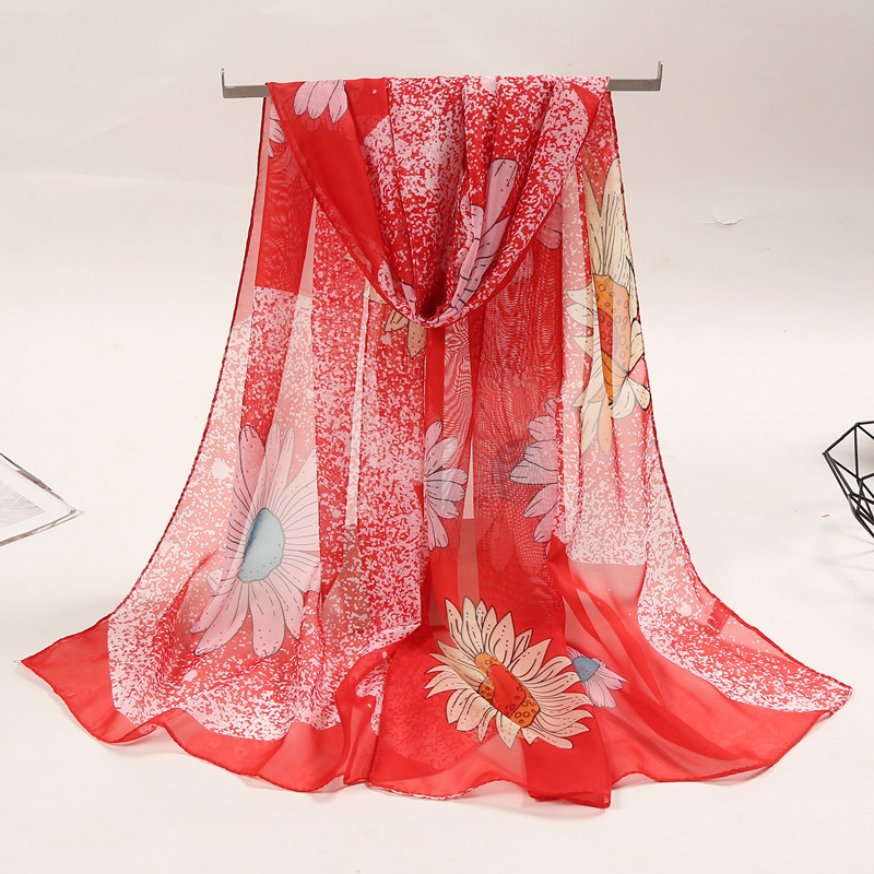 K863 Spring and Autumn new Korean version of printed sun-proof chiffon women's silk scarf fashion literary scarf long versatile neck scarf wholes