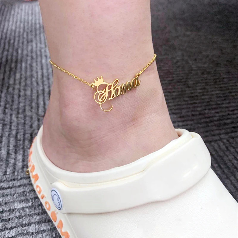 Custom Name Crown Anklet Personalized Jewelry stainless steel 1310CM Chain Summer Layered Anklet Gift 250526