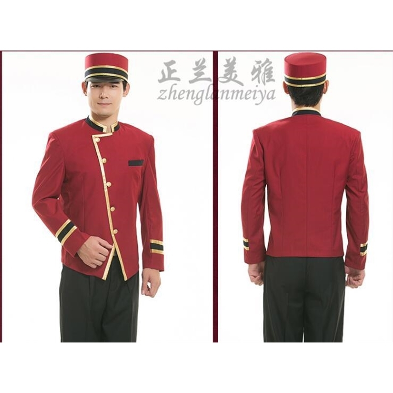 els Receptionist Uniforms Doorman Suit Etiquette Welcome Men Spring Include Jacket Pants Hat Work Red 250517