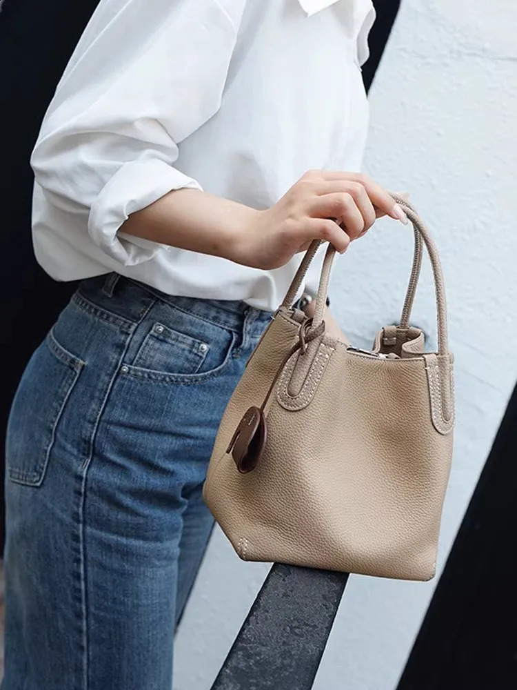 Office Women Genuine Leather Handbag Soft Single Shoulder Bucket Bag Versatile Multi Functional n Crossbody Bag 250528