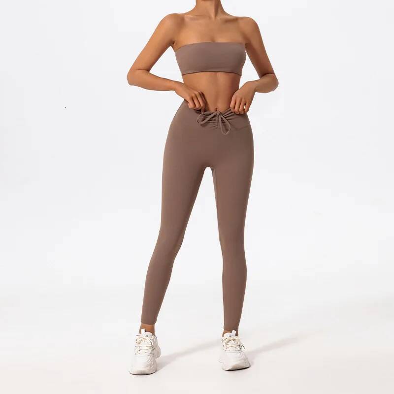 2PCS Strapless Yoga Set Women Workout Pant Athletic Suit Gym Push Up Scrunch Legging Fiess Bra Sports Active Wear XP275